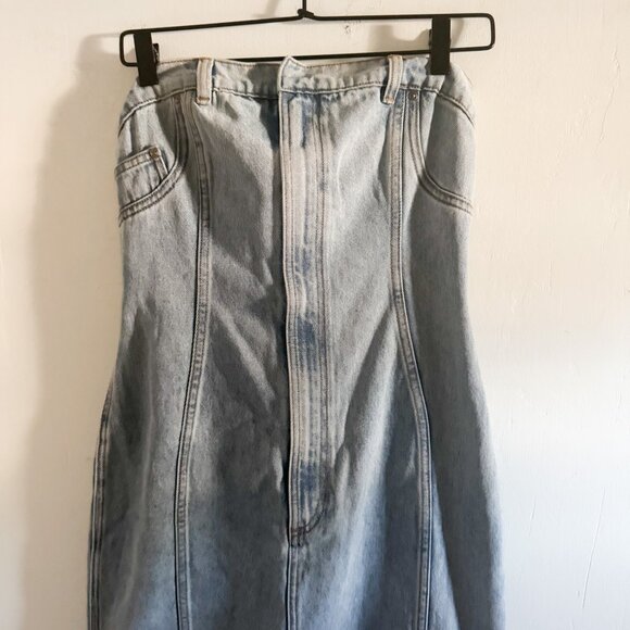 NWT Area Blue Flower Corsage Denim Strapless Dress 10 - Picture 3 of 8